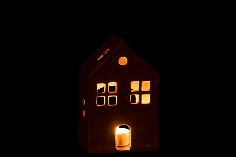 Set of 4 tea light holders house - A cozy ray of light made of aluminum in gold