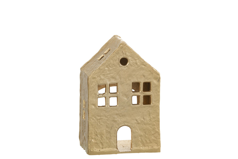 Set of 4 tea light holders house - A cozy ray of light made of aluminum in gold
