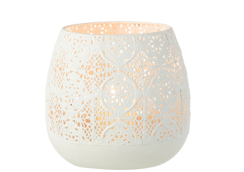 4er Set Orientalische Runde Teelichthalter aus Metall und Glas in Weiß (Large) - Dekoratives Wohnaccessoire, 17x18x18 cm