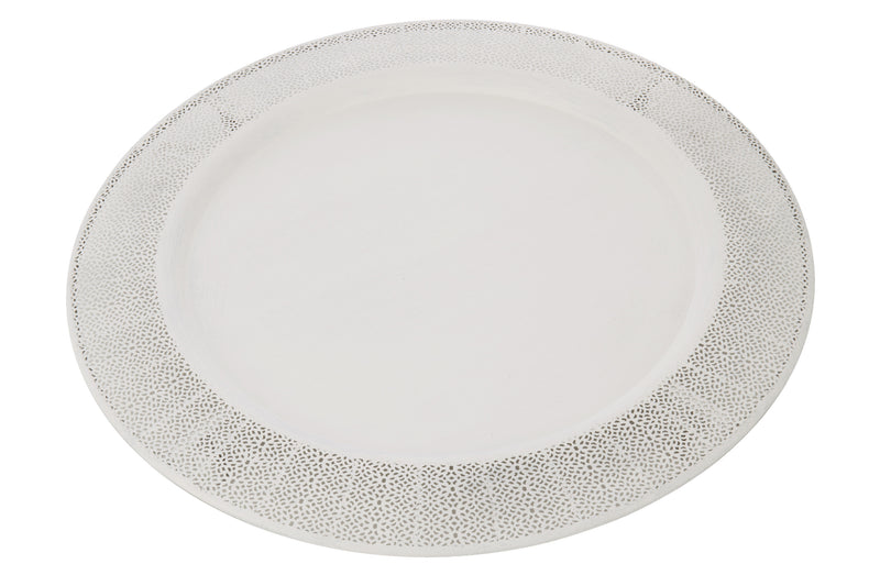 2er Set Dekotablett Plateau im Antikstil, Metall/Glas, Weiß - 70x70x6.5 cm, stilvolle Präsentationsfläche für Ihre Dekoartikel