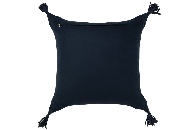Luxe set van 2 echt leren kussens in donkerblauw met stijlvolle kwastjes