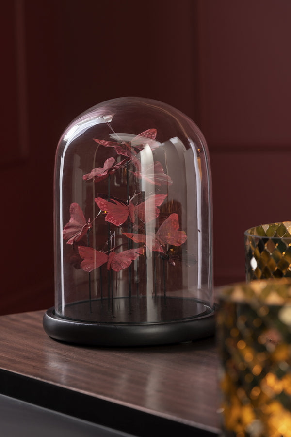 2er Set Glocke mit Schmetterlingen aus Glas in Rot Bordeaux