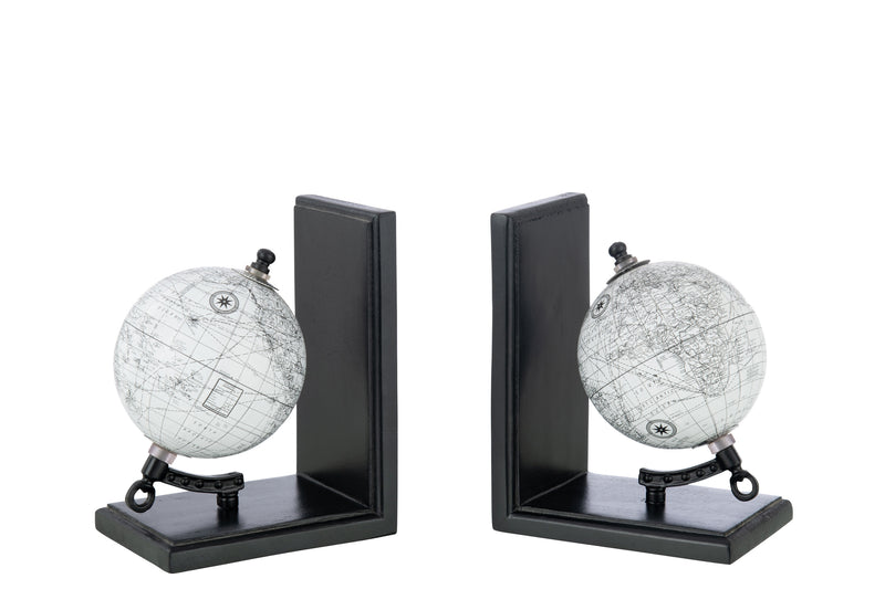 Set of 2 bookends - globe in elegant grey on black wood