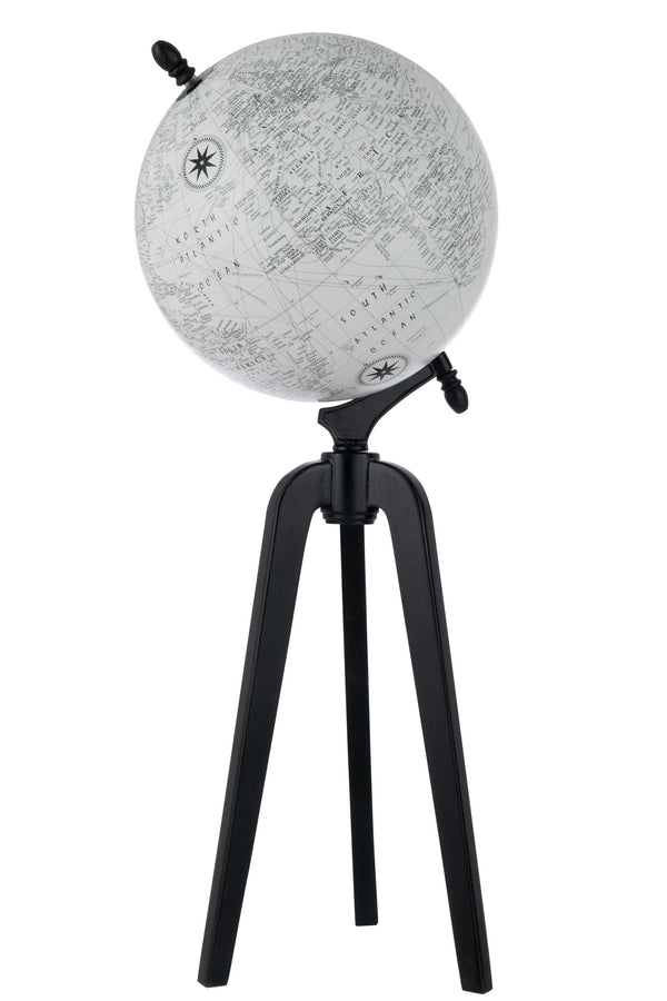 Weltkugel auf Standfuß - Holz Globus in Edlem Grau