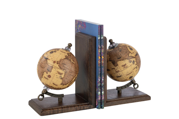 Exquisite Bücherstütze Weltkugel Globus - Handgefertigtes Holzkunstwerk in lebendigem Orange und warmem Braun