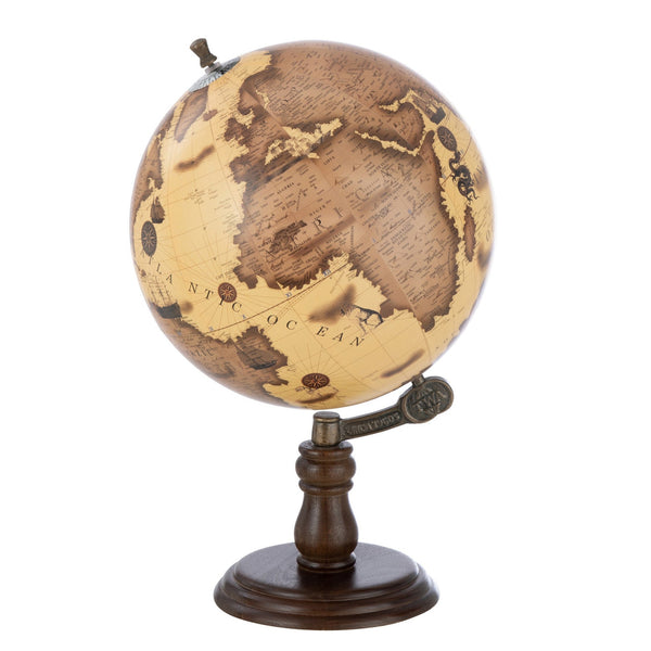 2er Set Weltkugel Globus aus Holz in Orange Braun auf Fuß