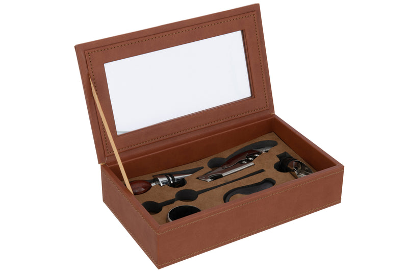 2er Set Weinaccessoires-Box in Kunstleder braun – elegante Aufbewahrungsdose