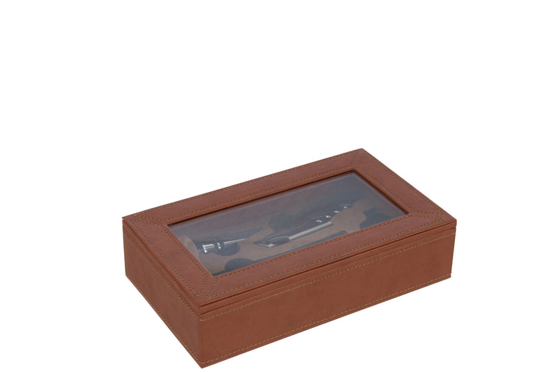 2er Set Weinaccessoires-Box in Kunstleder braun – elegante Aufbewahrungsdose