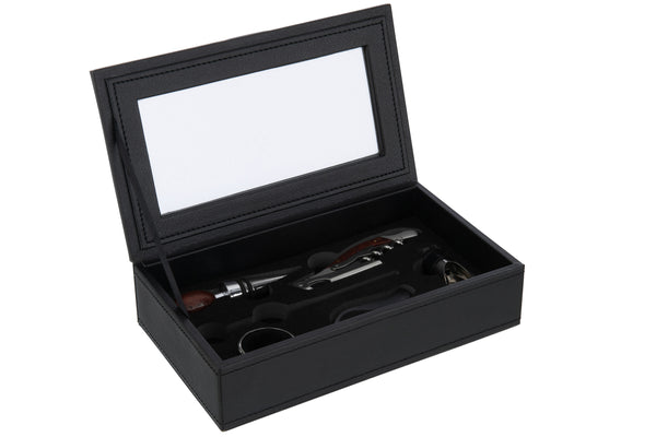 2er Set Weinaccessoires-Box in Kunstleder Schwarz – Elegante Aufbewahrungsdose