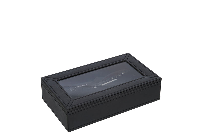 Set van 2 wijnaccessoiresdozen in zwart kunstleer - elegante opbergdoos