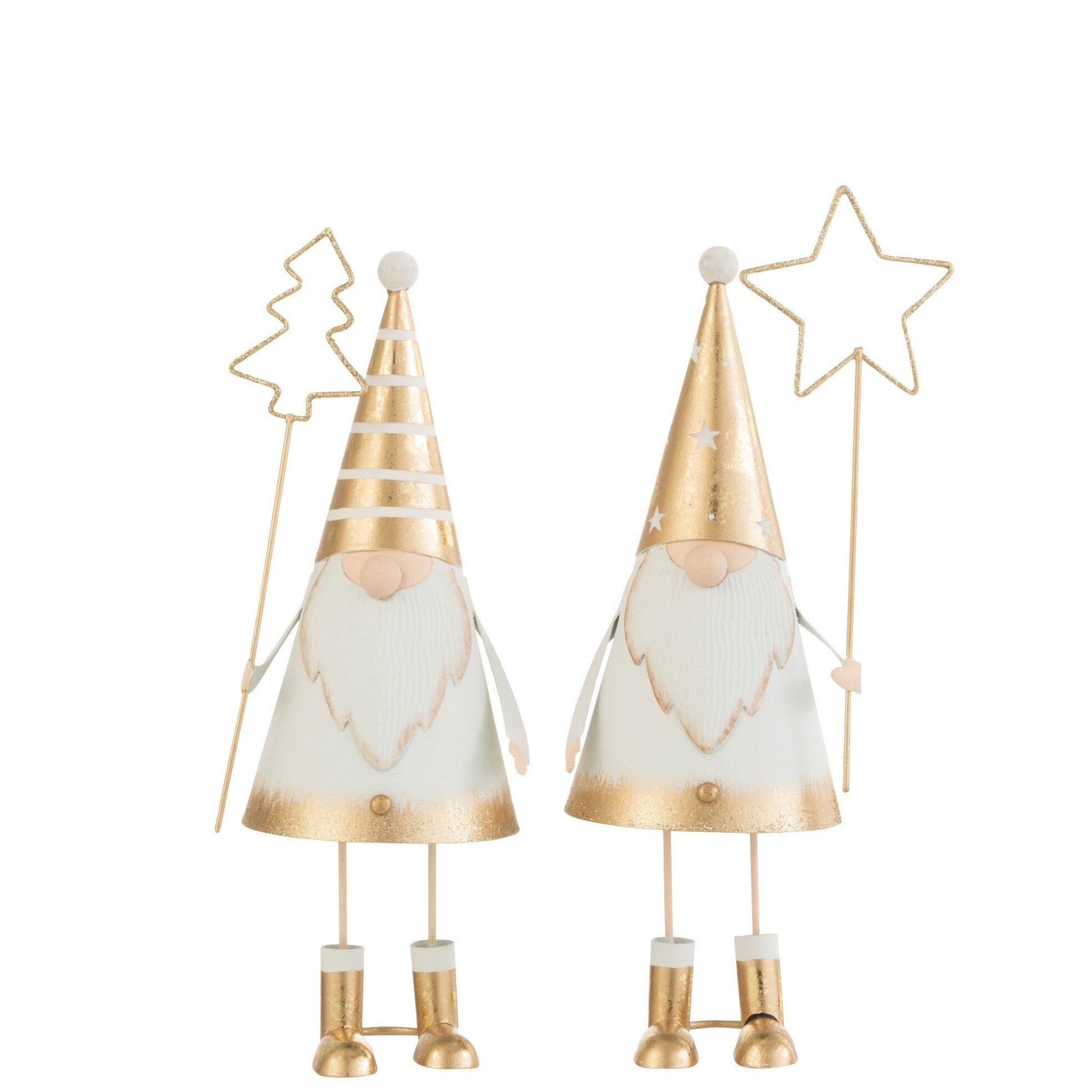 Christmas gnome decoration figures in a set with star and tree - gold and white