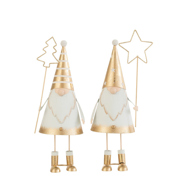 Christmas gnome decoration figures in a set with star and tree - gold and white