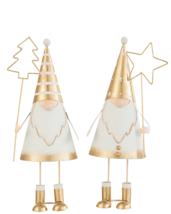 White gold metal set Santa Claus with tree &amp; star height 30cm