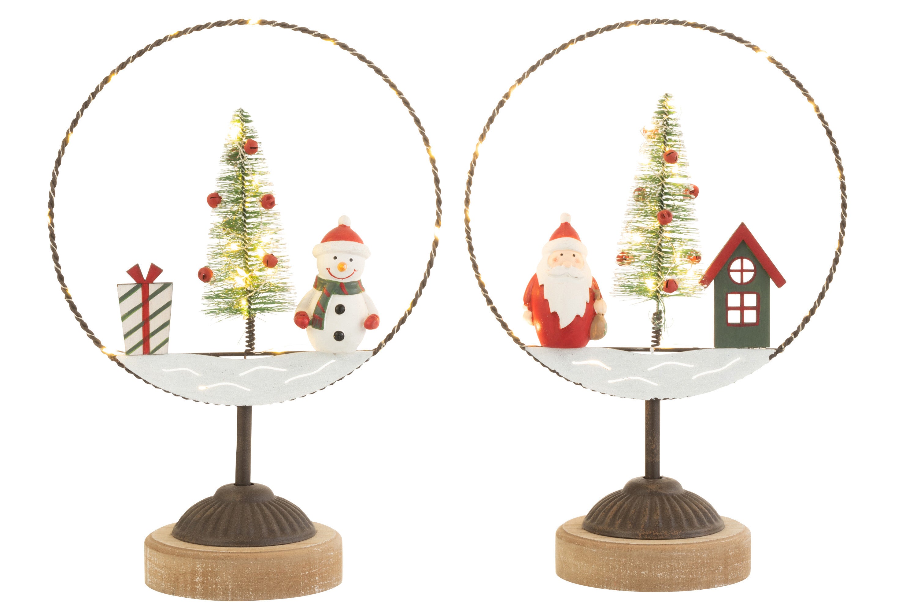Festive set of 2 LED Christmas decorations - Santa Claus, house, snowman, Christmas tree