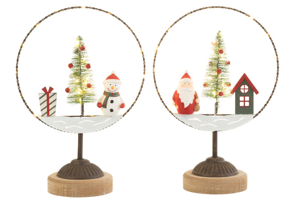 Feestelijke set van 2 LED-kerstversieringen - Kerstman, huis, sneeuwpop, kerstboom