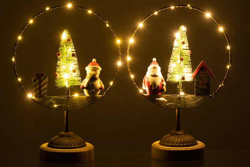 Festliche 2er Set LED Weihnachtsdeko - Weihnachtsmann, Haus, Schneemann, Tannenbaum