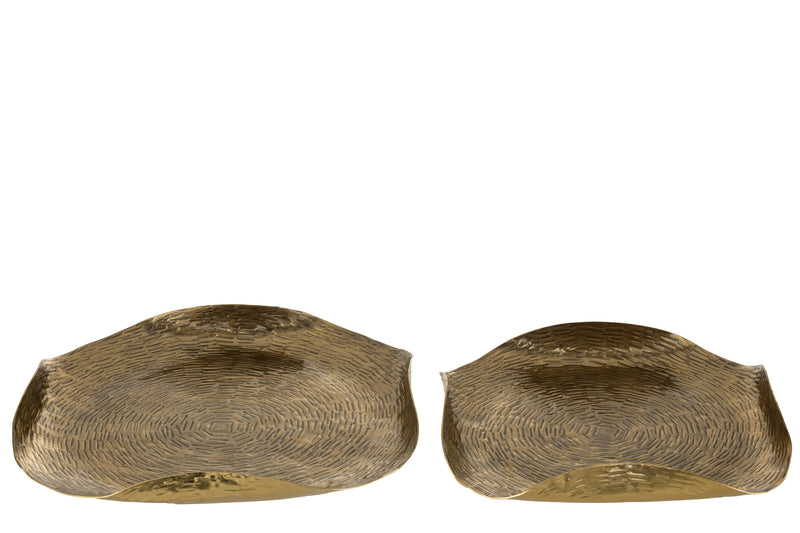 Exquisite Set of 4 Golden Aluminum Folded Edge Trays: 2 Sizes