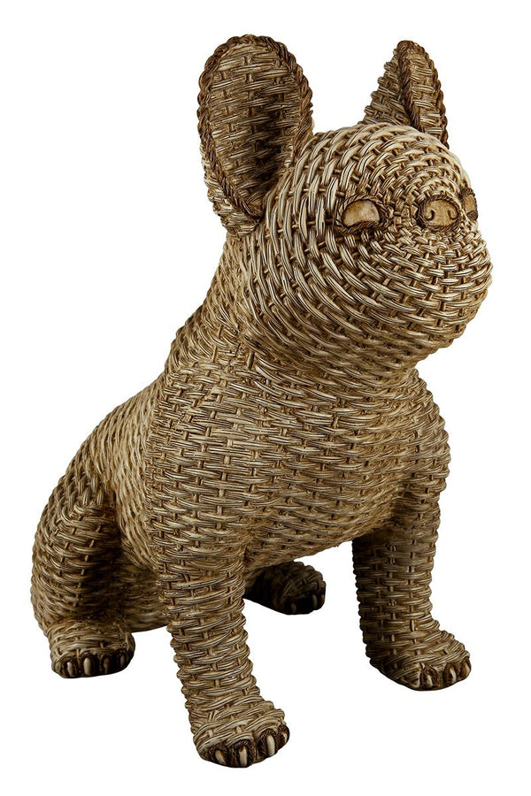 Charmanter Poly Mops in Rattanoptik, Sitzend, Hellbraun - Aus Kunstharz