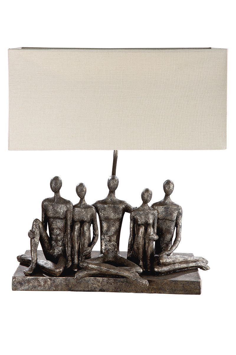 Handmade Table Lamp "Family" - Antique Grey/Gold Tone with Beige Shade