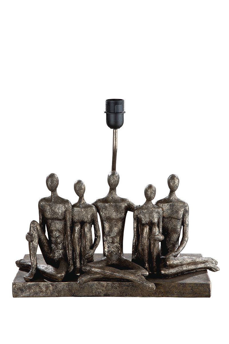 Handmade Table Lamp "Family" - Antique Grey/Gold Tone with Beige Shade