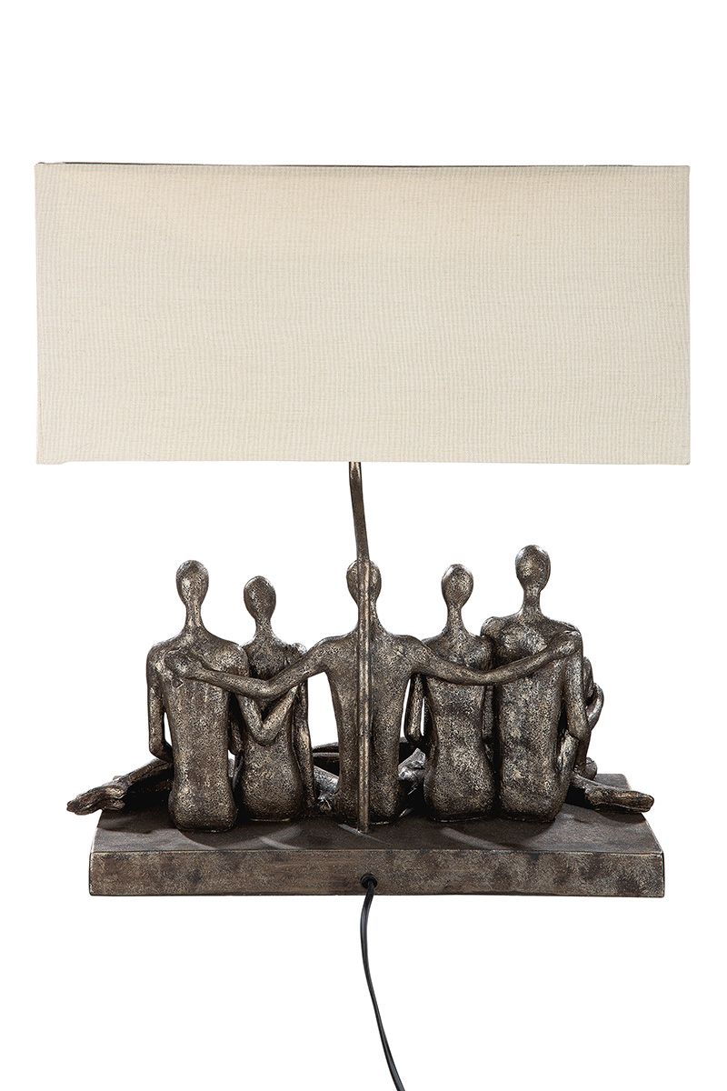 Handmade Table Lamp "Family" - Antique Grey/Gold Tone with Beige Shade