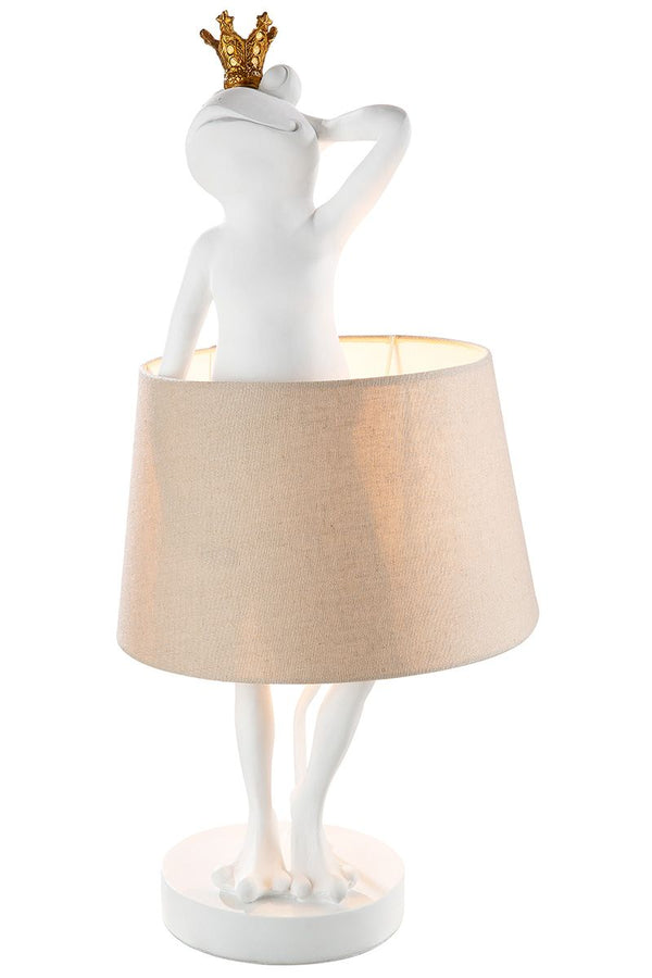 LED tafellamp "Frog King" - mat wit met beige lampenkap