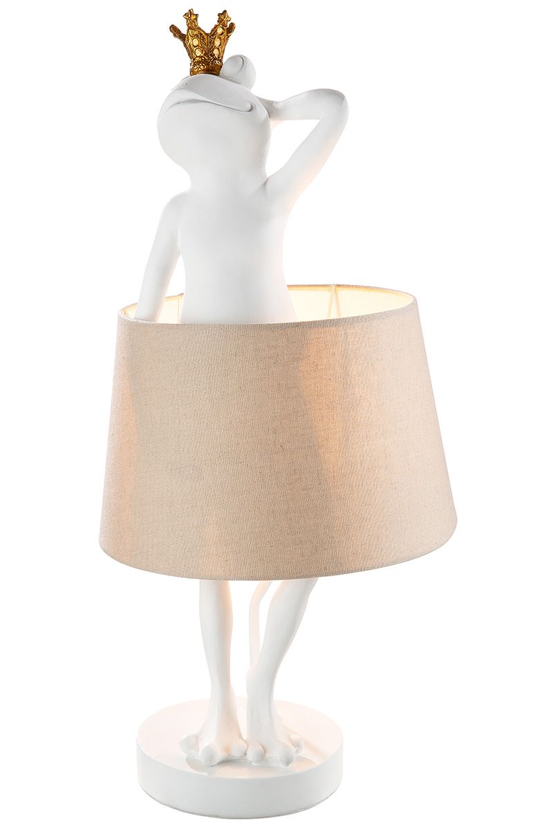 LED tafellamp "Frog King" - mat wit met beige lampenkap