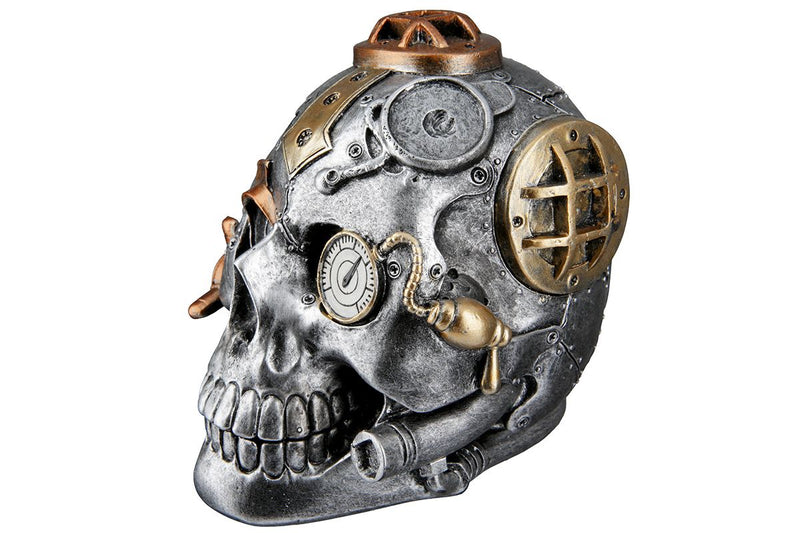 Handmade 2-piece poly sculpture set 'Steampunk Skull' in industrial style