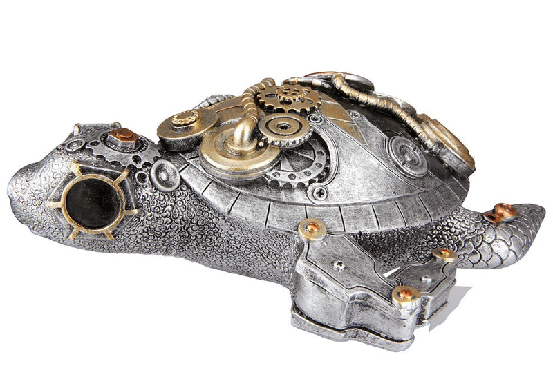 Handgefertigtes 2er Set Poly Skulpturen 'Steampunk Turtle' im Retro-Futuristischen Stil