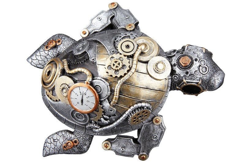 Handgefertigtes 2er Set Poly Skulpturen 'Steampunk Turtle' im Retro-Futuristischen Stil