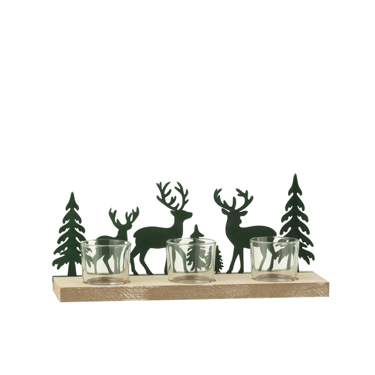 J-Line Teelichthalter 3 Stück Rentier/Bäume Metall/Holz Dunkelgrün