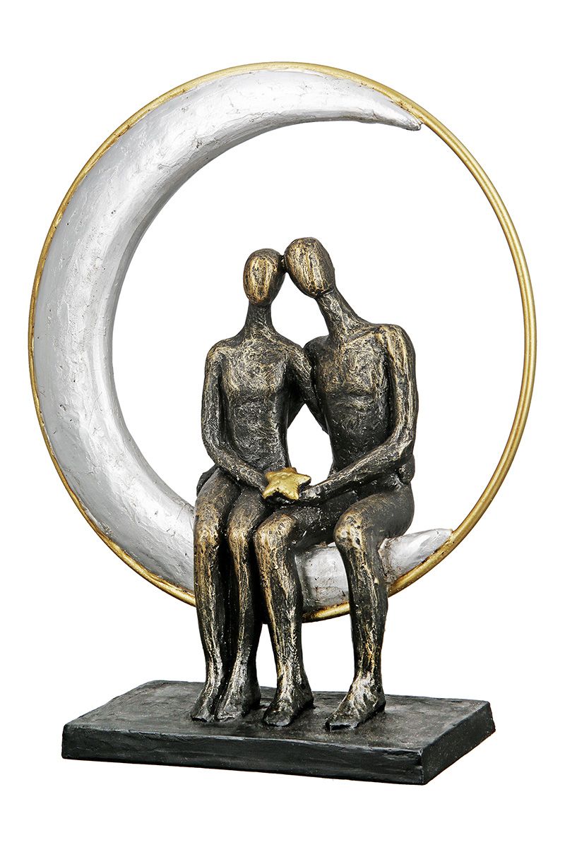 Romantische Poly Skulptur 'Moonlight' in Bronzefarben mit Inspirierender Spruchkarte