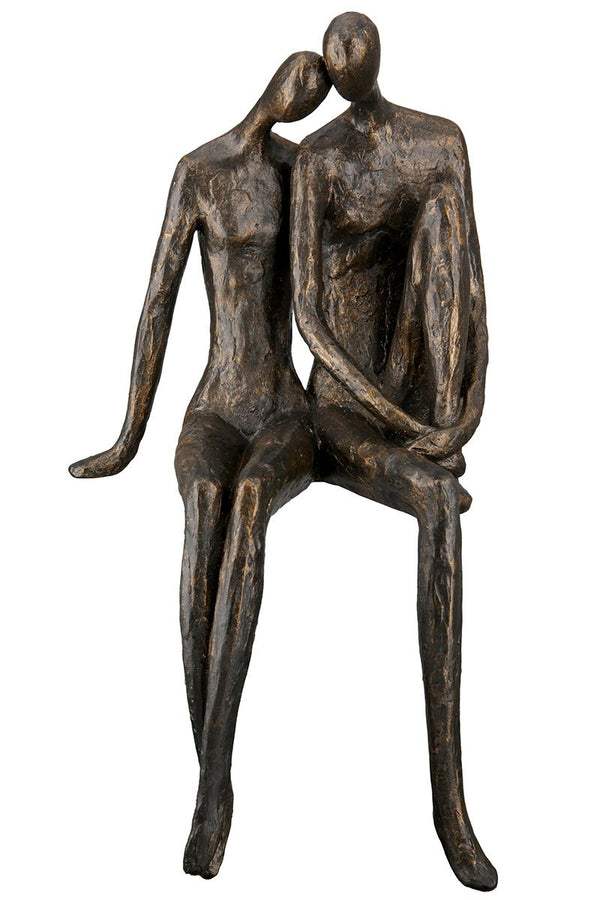 Poly Kantensitzer/Skulptur XL 'Couple' in Bronzefarben mit Inspirierender Spruchkarte