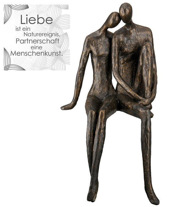 Poly Kantensitzer/Skulptur XL 'Couple' in Bronzefarben mit Inspirierender Spruchkarte