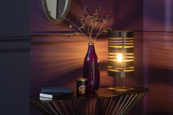 Handmade table lamp "Ringe" made of metal in elegant grey