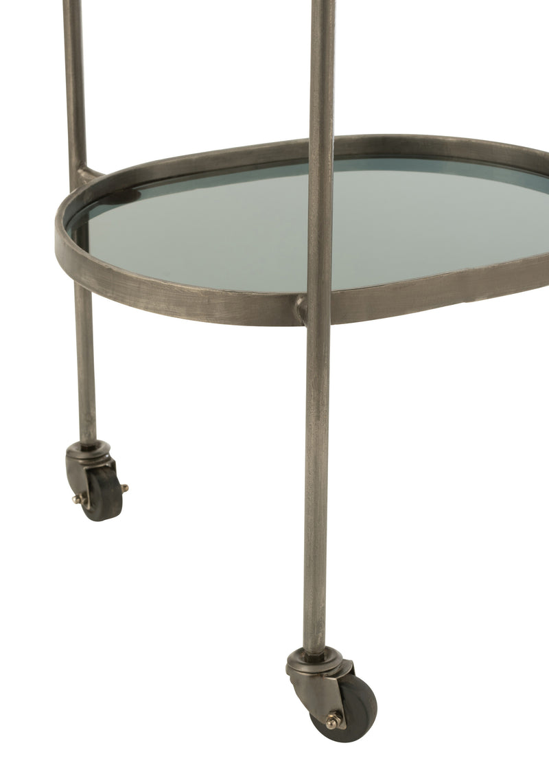 Elegante handgemaakte trolley met twee niveaus - ijzeren structuur met grijze glazen planken