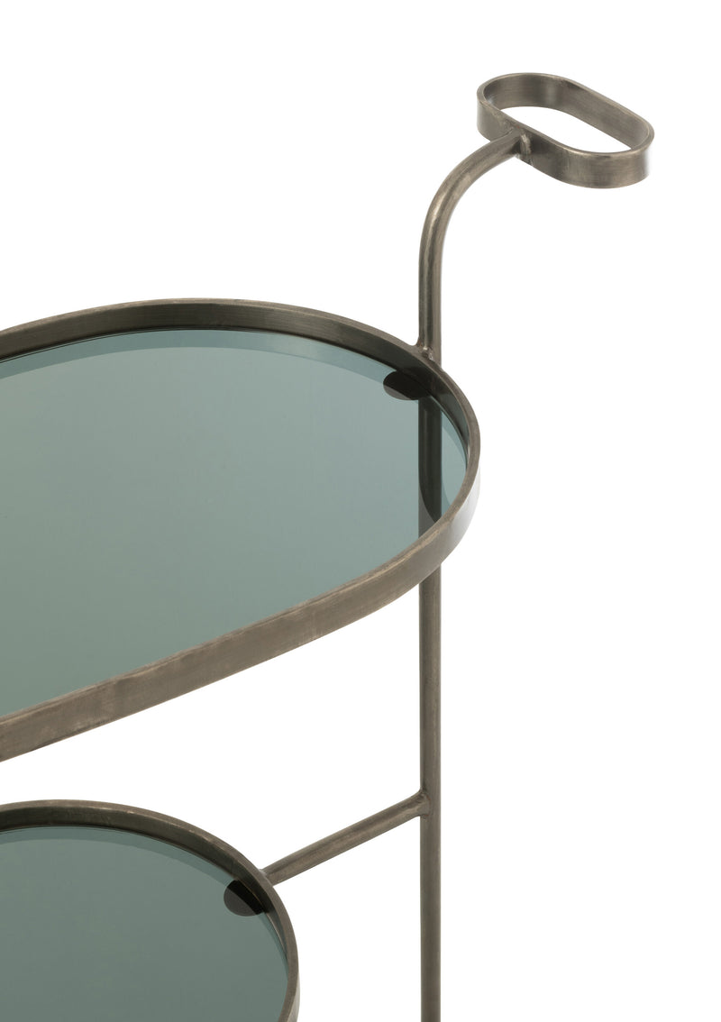 Elegante handgemaakte trolley met twee niveaus - ijzeren structuur met grijze glazen planken