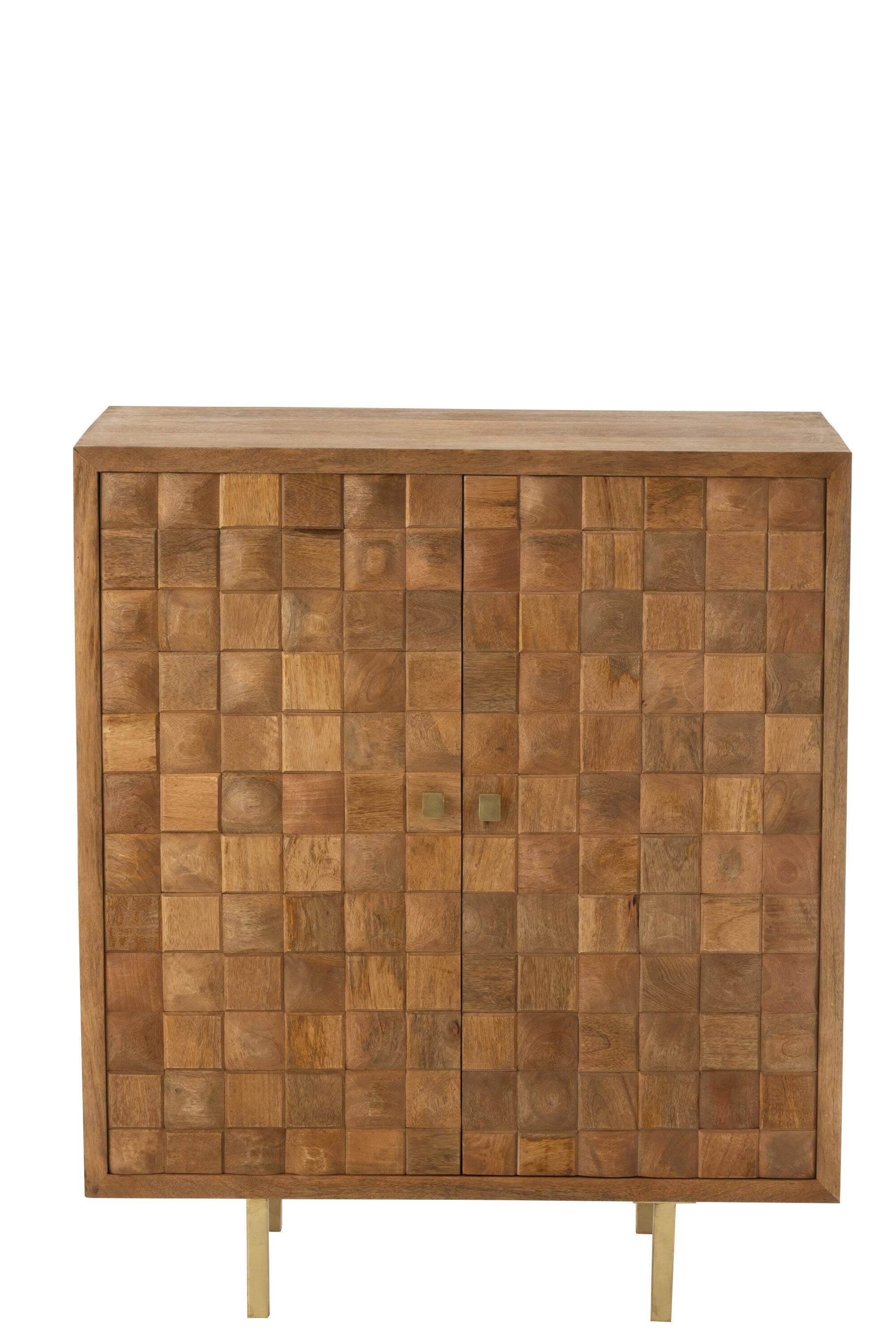 Handgefertigter Schrank Nino aus Mangoholz und Metall in Natur und Gold