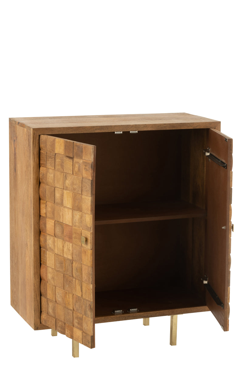 Handcrafted Nino cabinet made of mango wood and metal in natural and gold