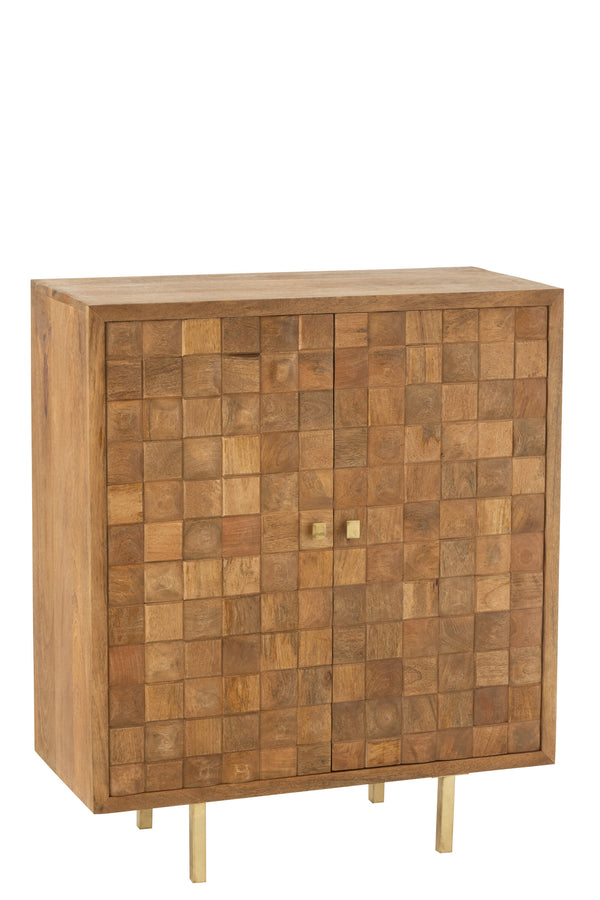 Handcrafted Nino cabinet made of mango wood and metal in natural and gold