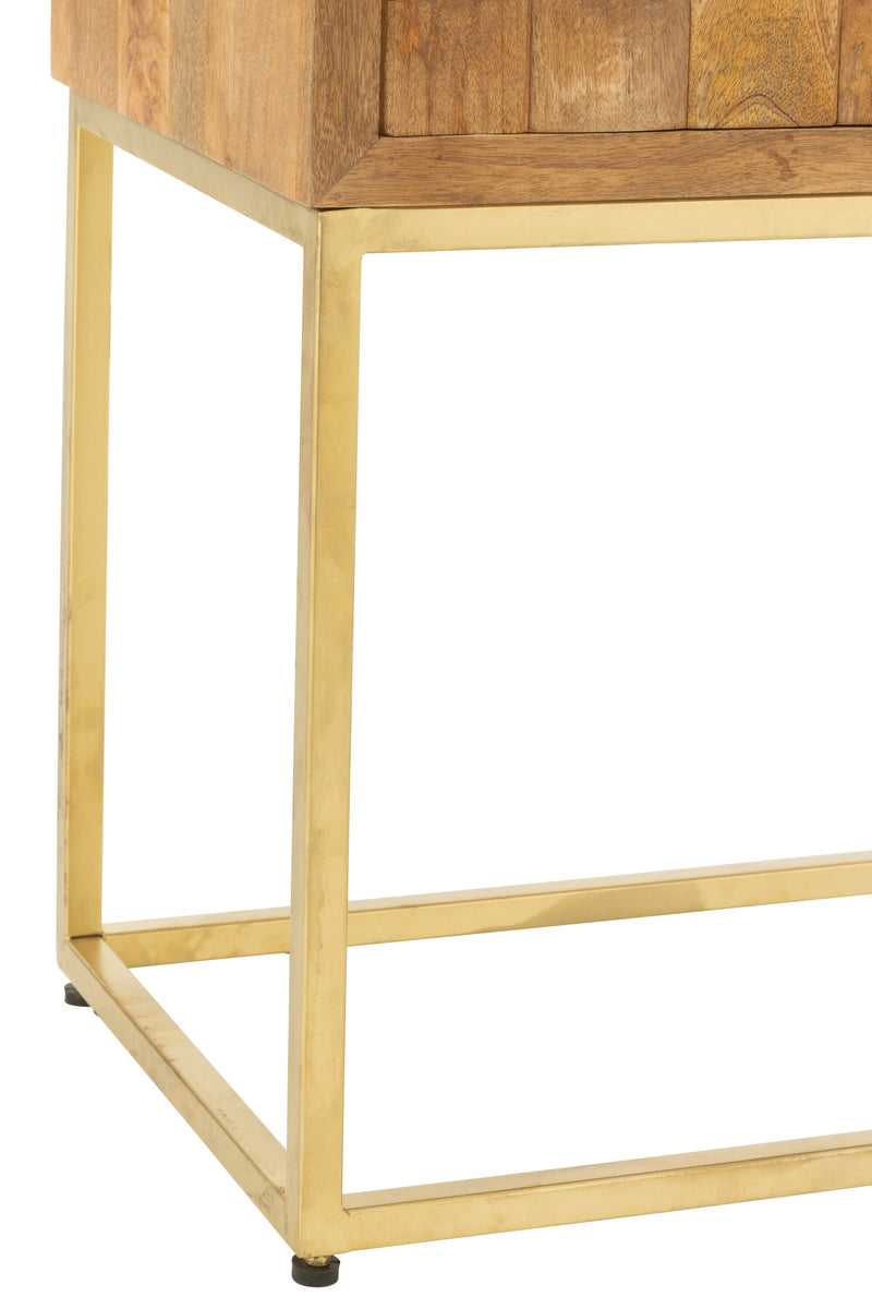 Elegant Nino cabinet made of mango wood and metal, natural and gold, handmade