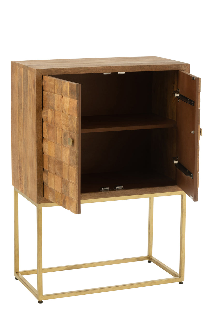 Elegant Nino cabinet made of mango wood and metal, natural and gold, handmade