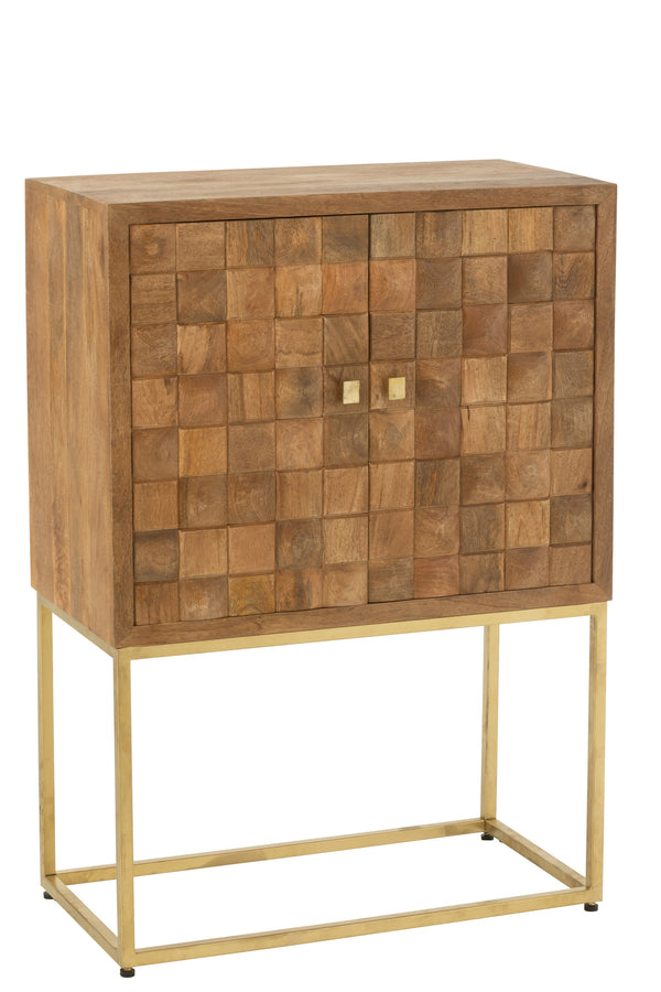 Eleganter Schrank Nino aus Mangoholz und Metall, Natur und Gold, Handgefertigt