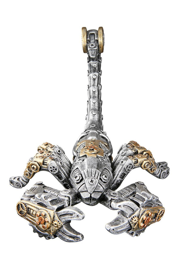 Set van 2 artistieke Steampunk Schorpioen-sculpturen - Antiek zilver met goudkleurige elementen