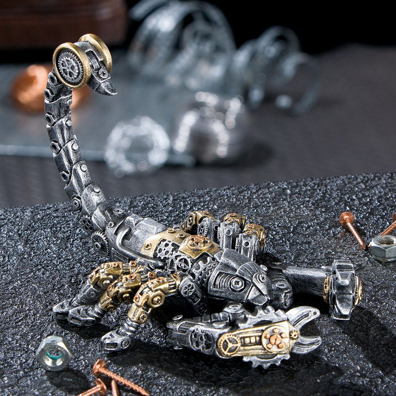 2er Set Künstlerische Steampunk Scorpio Skulpturen - Antik Silber mit