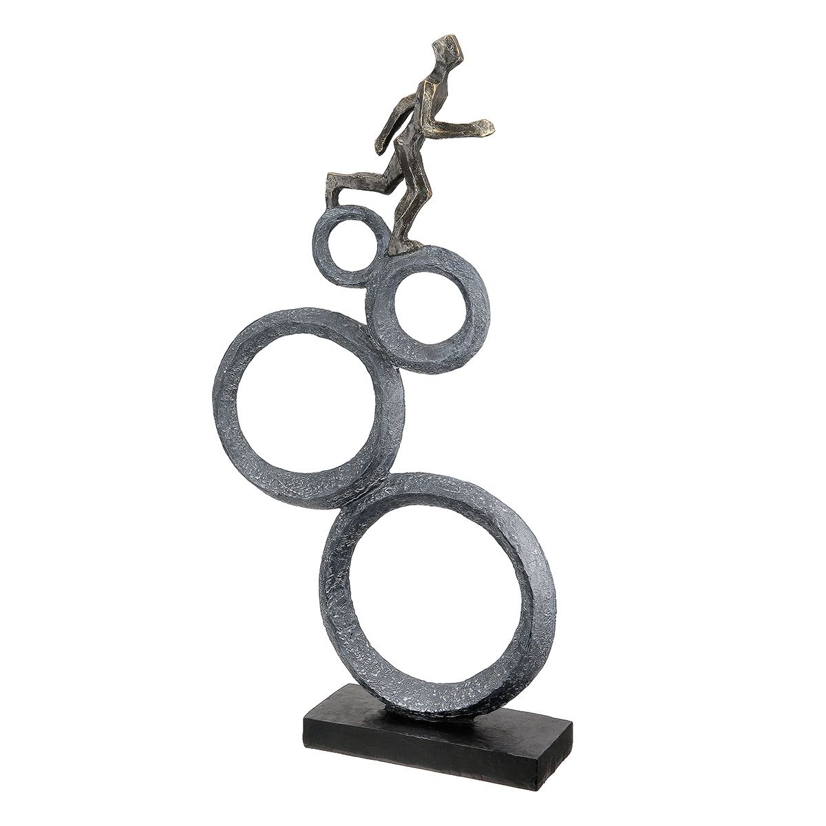 Moderne Skulptur Läufer auf Kreisen – Anthrazit und Kupferfarben