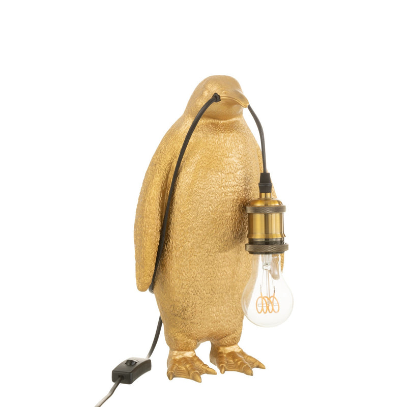 Set of 2 golden penguin table lamps made of poly-resin - exclusive design for stylish interiors 