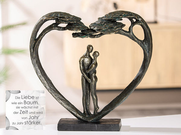 Inspirierende Skulptur Love Tree - Bronzefarben mit Liebesbotschaft und Base