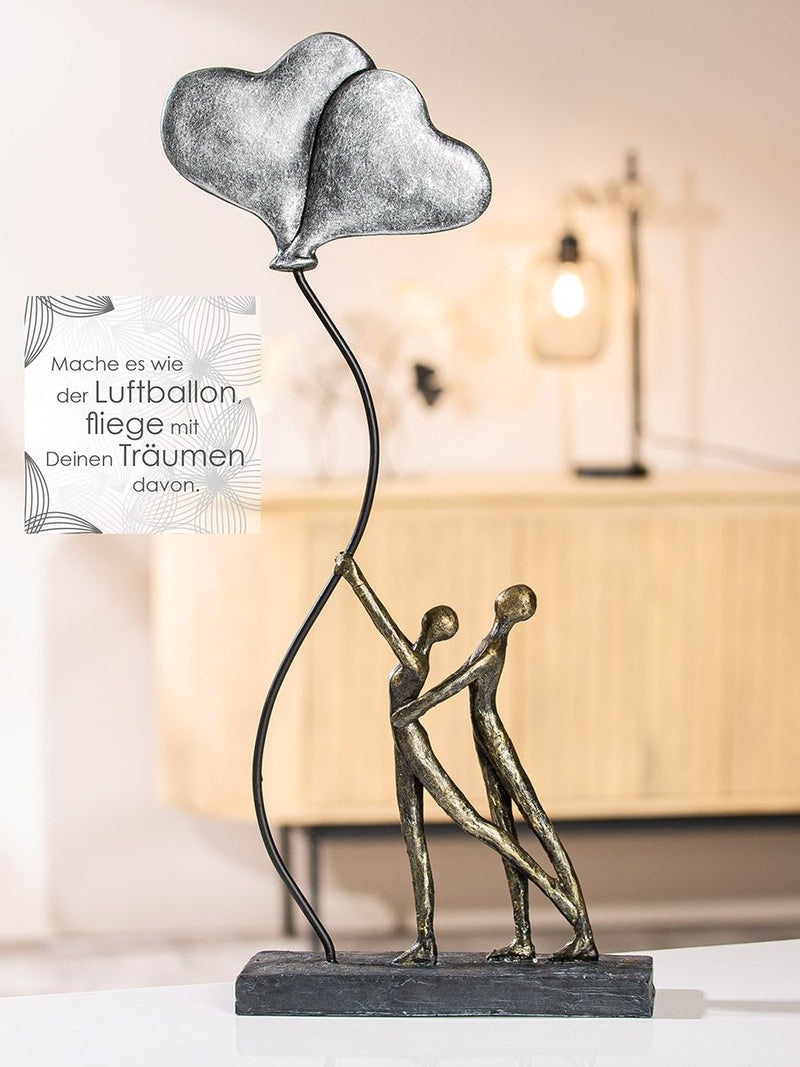 Inspirierende Skulptur Love Balloon - Bronze/Silber mit Liebesbotschaft und Base