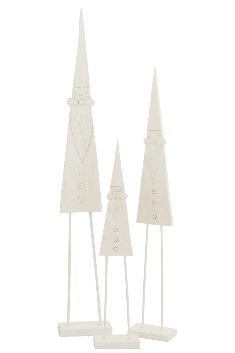 2er Set Handgefertigte Weihnachtsmänner aus Holz mit Basis - Weiß, Große und Kleine Größe